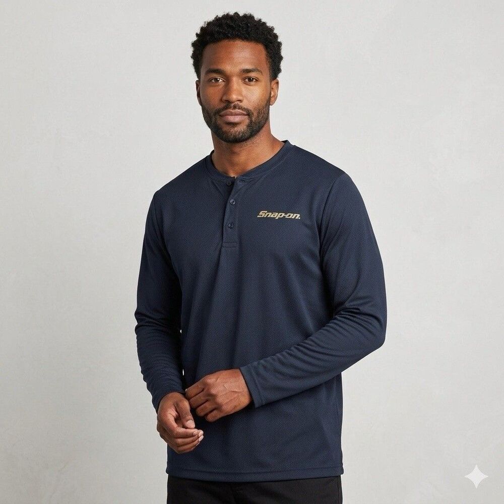 Snap-on Tools Men's Performance Henley Long-Sleeve Mesh Shirt Navy Blue Large L